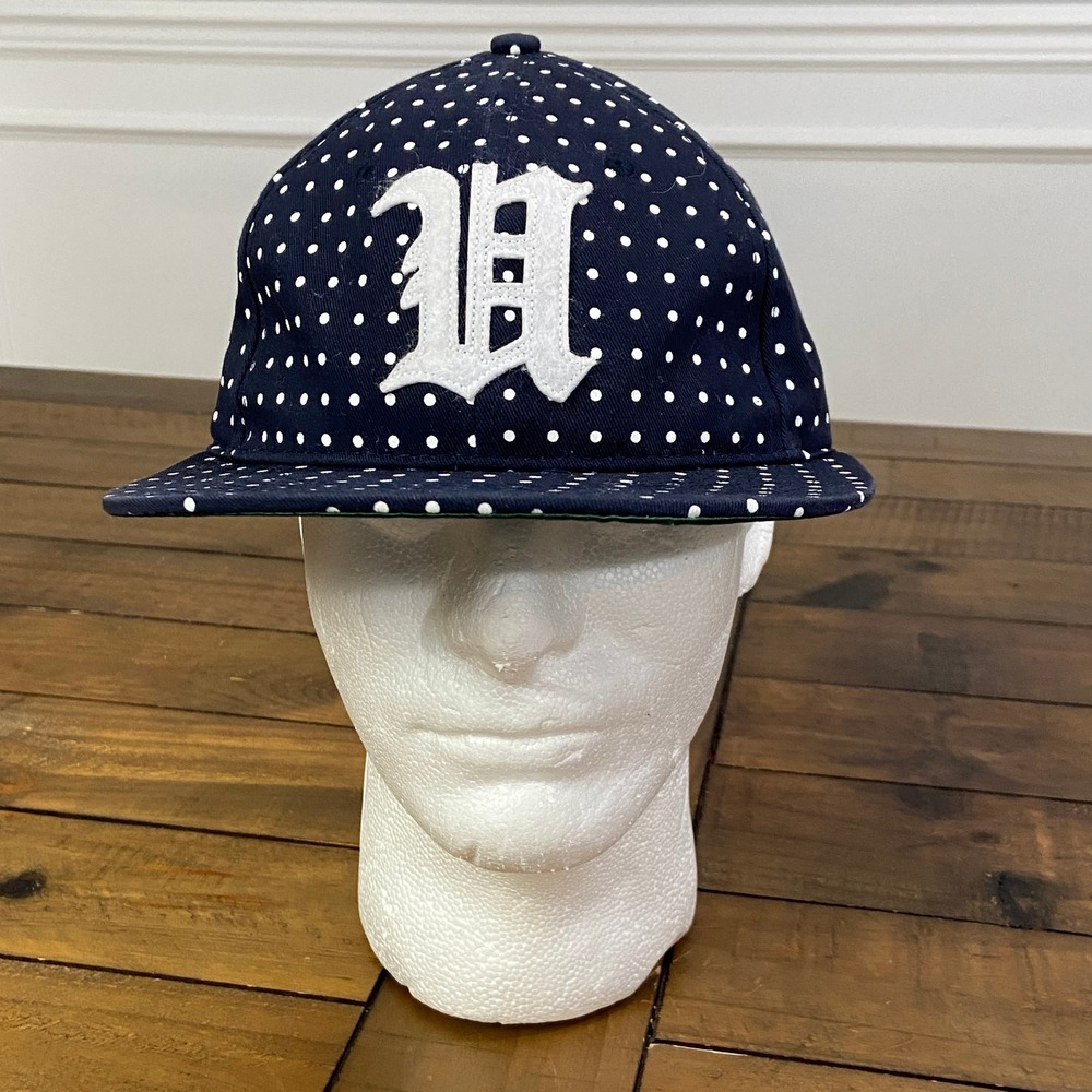 Undefeated Polka Dot Strapback Hat Navy Blue White Old English U Leather Strap
